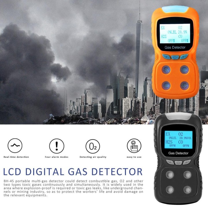 Rivelatore di gas LCD Analizzatore di monossido di carbonio 4 in 1 EX / O2 / H2S / CO