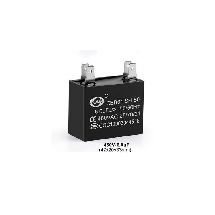 Condensatore metallizzato CBB61 per ventilatore a soffitto a motore 500VAC 6uF 6mf