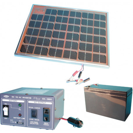 Pack 500ma solar panel + battery pack + power converter 12v 220v 100w 12220 jr international - 1