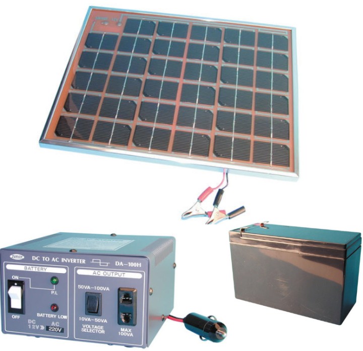 Pack 500ma solar panel + battery pack + power converter 12v 220v 100w 12220 jr international - 1