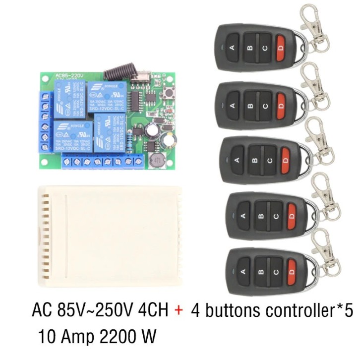 AC 220V 4CH Wireless 4 Remote Control Switch System Wireless Light Switch Relay Receiver Transmitter 433Mhz