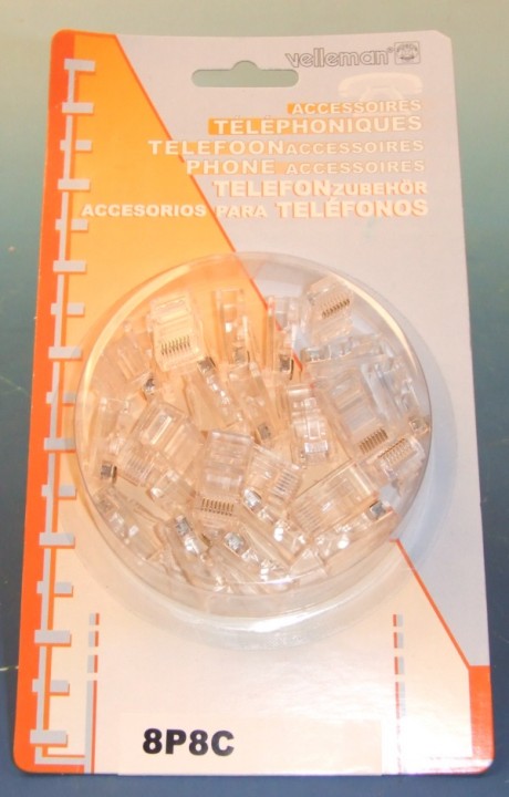 Conector modular rj45 8p8c, 25 uds. por blister velleman - 2