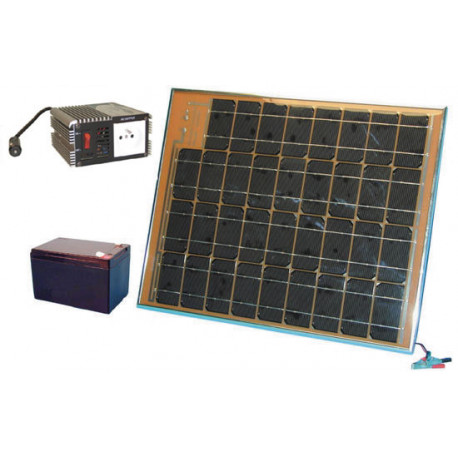 Kit panel solar 1500ma + bateria recargable + convertidor tension 12vcc 220vca kits solares jr international - 1