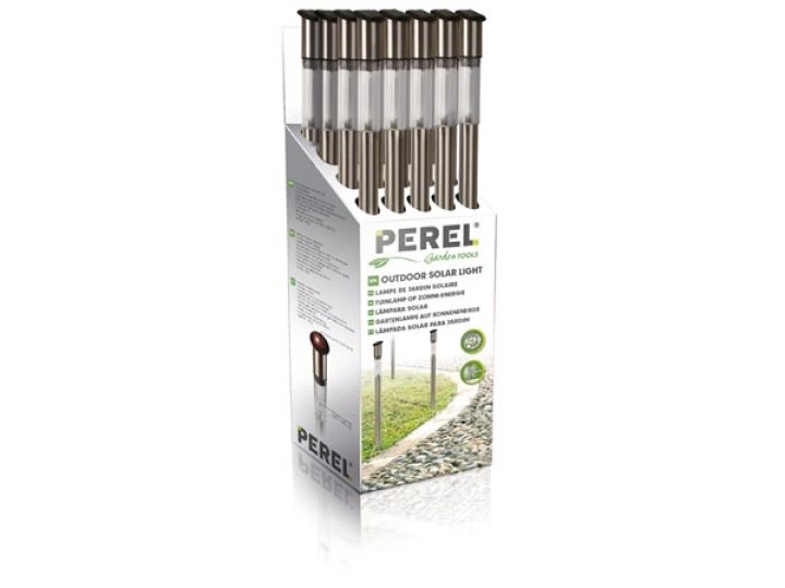 Lámpara solar para jardín con poste de acero inoxidable 70cm expositor con 20 uds velleman - 3