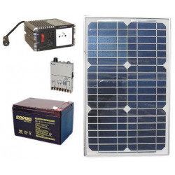 Pack tablero(tabla) solar 20w + batería(toque) recargable + convertidor tensión 150w 12vcc 220vca jr international - 1