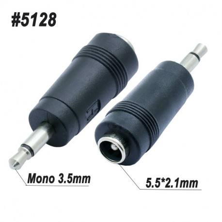 Adaptador Mono 3.5mm a DC 5521 2 polos Enchufe macho mono a DC 5.5 * 2.1MM Jack hembra Convertidor de corriente continua