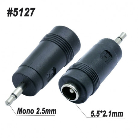 Adaptador Mono 2.5mm a DC 5521 2 polos Enchufe macho mono a DC 5.5 *