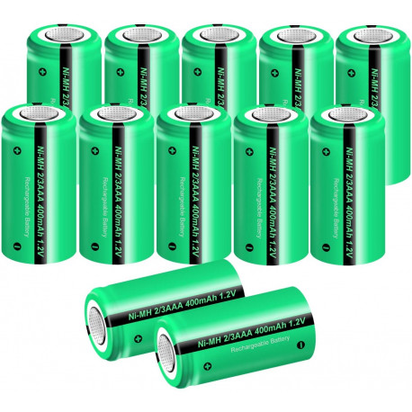 12 x 1.2V batería recargable 2 / 3AAA 400mah 2/3 AAA ni-mh nimh cell con  los pernos de la pestaña