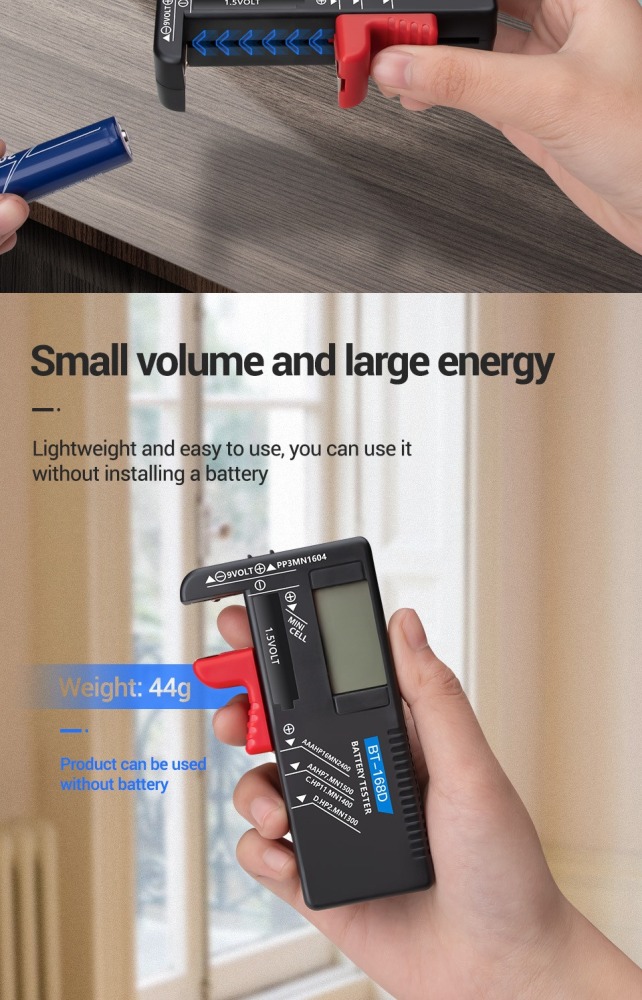 Probador de capacidad de batería digital universal BT-168D Indicador de carga a cuadros de batería Diy Prueba BT168D