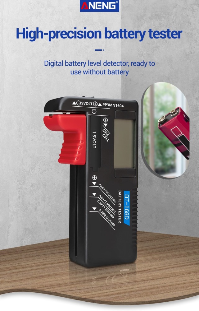 Probador de capacidad de batería digital universal BT-168D Indicador de carga a cuadros de batería Diy Prueba BT168D