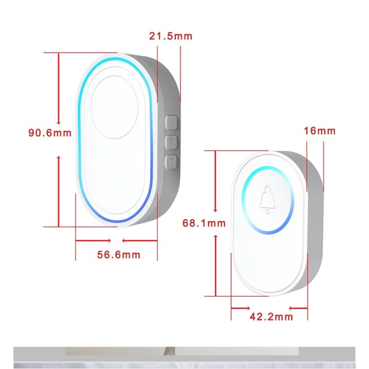 2 wireless doorbell button 433Mhz 58 sound 300m + 1 smart door bell EU plug