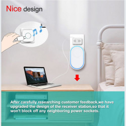 2 wireless doorbell button 433Mhz 58 sound 300m + 1 smart door bell EU plug