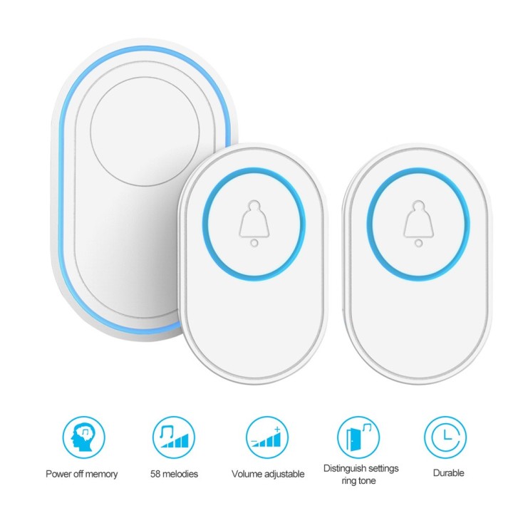 2 bouton de sonnette sans fil 433Mhz 58 son 300m + 1 sonnette de porte intelligente prise EU