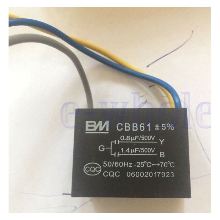Condensador de 3 hilos CBB61 0.8UF + 1.4UF Motor Ventilador de techo 0.8MF + 1.4mf