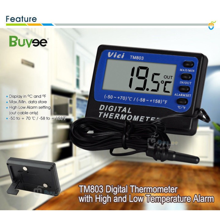 Digital in out thermometer TM803 Digital Thermometer Fridge Freezer thermometer 2 sensors ºC ºF ± 1ºC 3m cable min max jr  inter