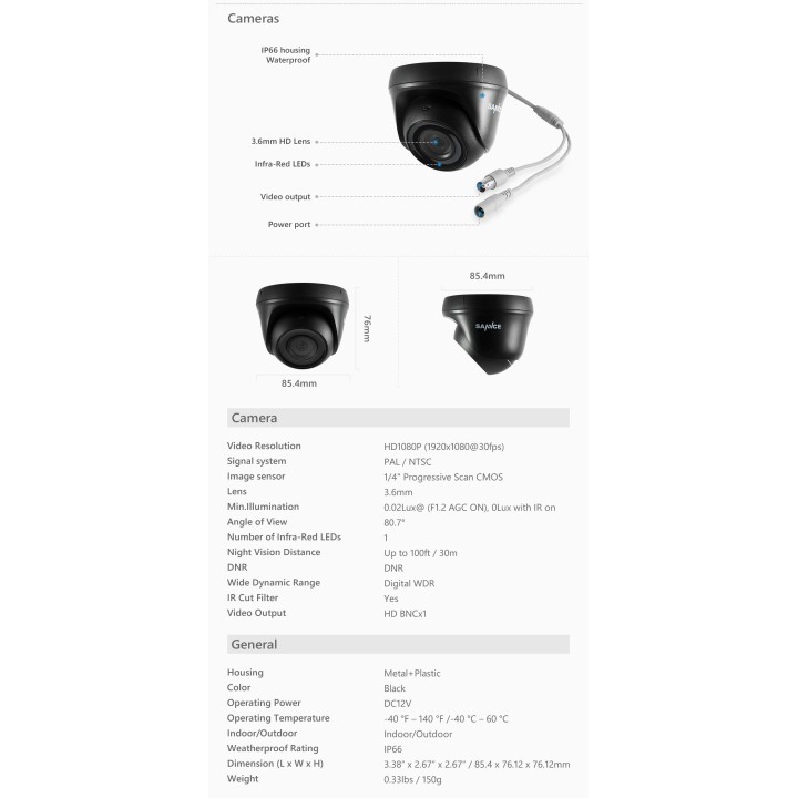 Sistema di videosorveglianza DVR TVI 16 canali + disco rigido + 12 telecamere di sorveglianza 1080p 2.0MP cavi