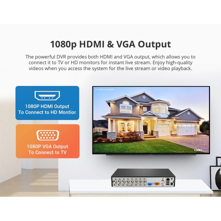 système de sécurité vidéo TVI DVR 16 canaux + disque dur + 12 camera surveillance 1080p 2.0MP cables