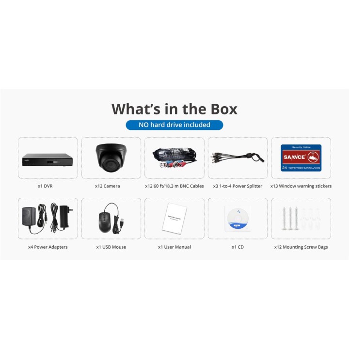 Sistema de videovigilancia TVI DVR 16 canales + disco duro + 12 cámaras de vigilancia 1080p 2.0MP cable