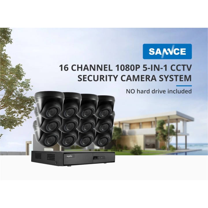 Sistema di videosorveglianza DVR TVI 16 canali + disco rigido + 12 telecamere di sorveglianza 1080p 2.0MP cavi