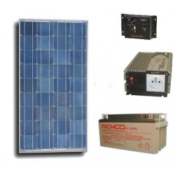 Kit panel solar 100w + bateria recargable + convertidor tension 600w 12vcc 220vca jr international - 1