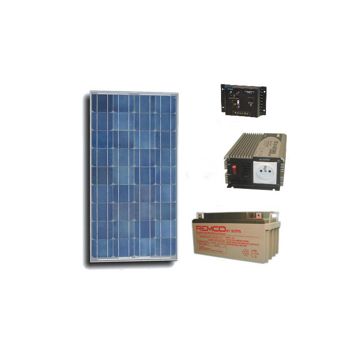 Kit panel solar 100w + bateria recargable + convertidor tension 600w 12vcc 220vca jr international - 1