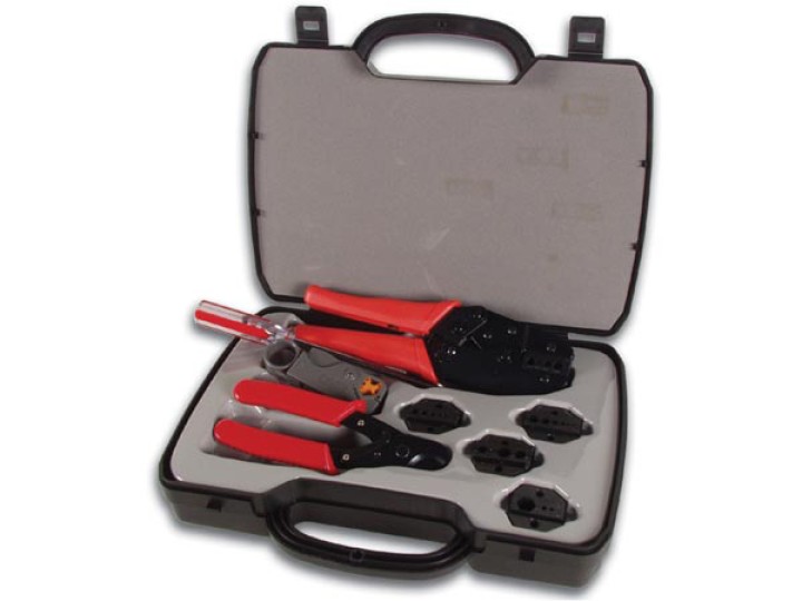 Kit completo con alicates para crimpar, cortar y pelar cable coaxial jr  international - 1