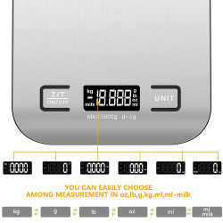 Balance de Précision 5kg Acier Inoxydable Écran LCD Rétroéclairé Cuisine Alimentaire Patisserie