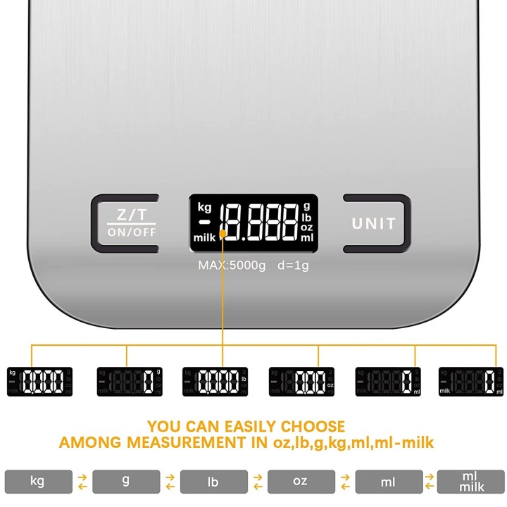 Präzisionswaage 5kg Edelstahl LCD-Display mit Hintergrundbeleuchtung Küche Lebensmittel Gebäck