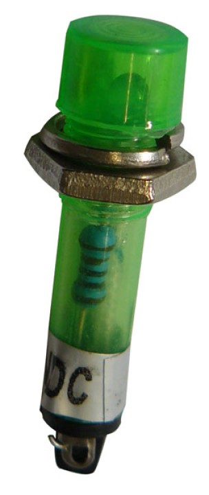 Green led indicator light 12v miniature 7mm hole diameter plastic body 12vdc fire jr international - 1