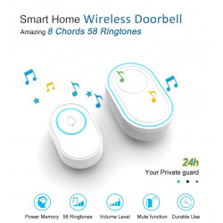 2 wireless doorbell button 433Mhz 58 sound 300m + 1 smart door bell EU plug