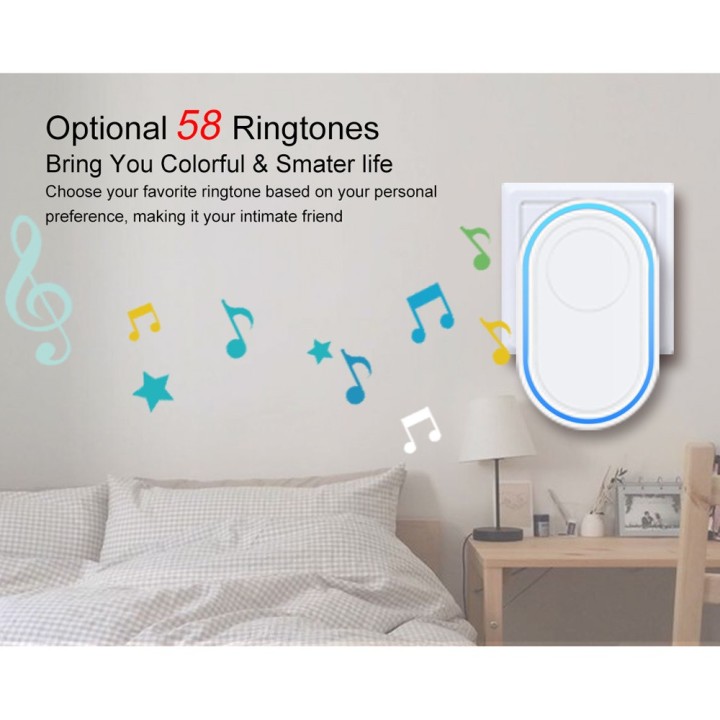2 botones de timbre inalámbrico 433Mhz 58 sonido 300m + 1 timbre de puerta inteligente Enchufe de la UE