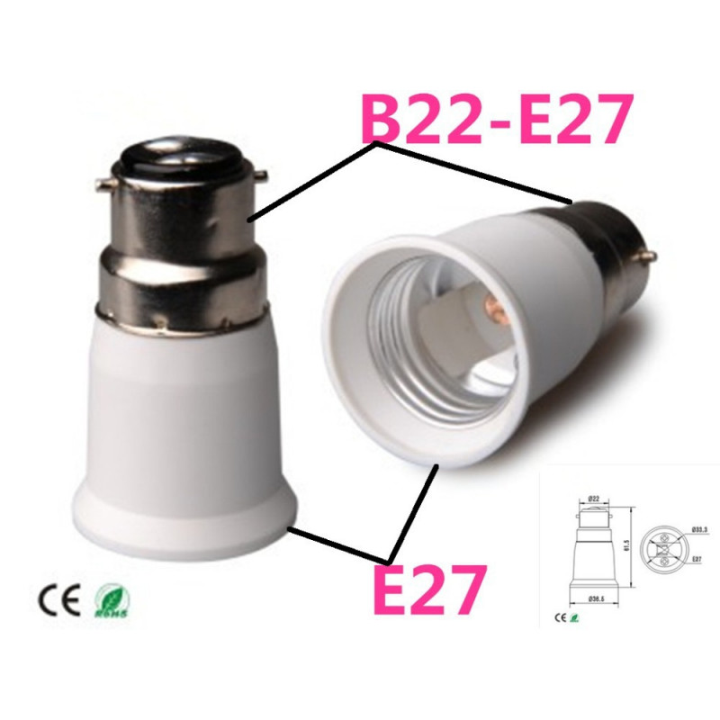 Aiwode B22 vers E27 Socket Convertisseur,Adaptateur de Douille pour Ampoules LED et Ampoules Halogènes,Puissance Maximale 200W,0~250V,120 Degrés Résistant à la Chaleur,Lot de 10. 